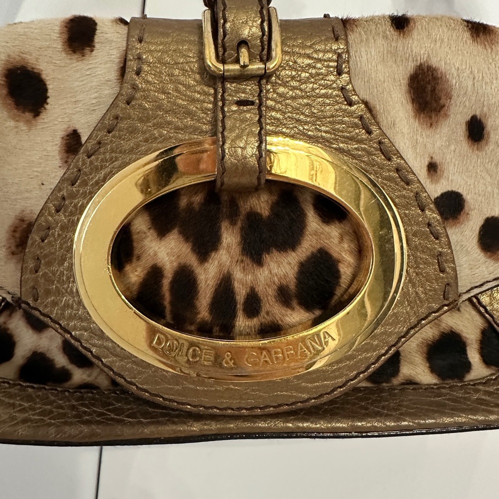 Dolce & Gabbana Leopard-Print and Gold Leather Shoulder Bag - Picture 2 of 4